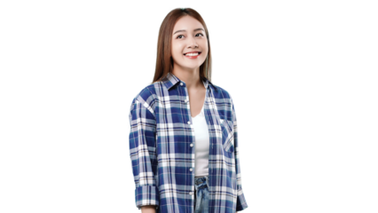 Happy beautiful Asian girl looking at camera and smiling. PNG file format transparent background.