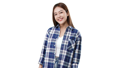 Happy beautiful Asian girl looking at camera and smiling. PNG file format transparent background.