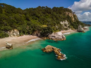  Aerial view of Cathedral Cove beach in Hahei, New Zealand © Michael
