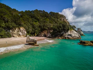 Aerial view of Cathedral Cove beach in Hahei, New Zealand © Michael