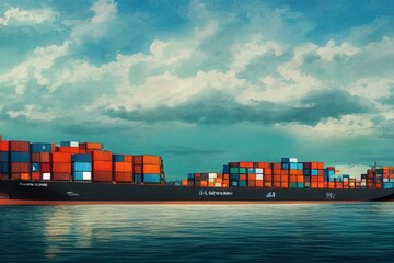 Container Ships, Freight Forwarder, Industrial sea port cargo logistics container import export freight ship crane water delivery transportation concept