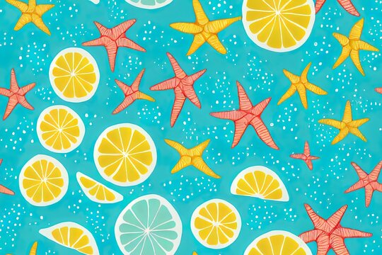 Beautiful Hand drawn Summer island vacation mood paradise seamless pattern and ocean,Design for fashion ,fabric,web,wallpaper,wrappig and all prints on white background color