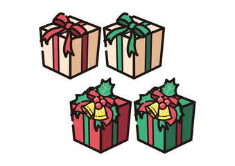 クリスマスプレゼントのイラストセット／PNG