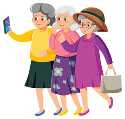 Group of three elderly women shopping