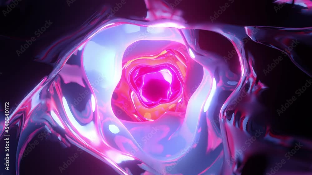 Fototapete 3D Abstract Animation Color Wavy Smooth.Energy force fields Tunnel in outer space Concept Multicolor Liquid Pattern. Reflection Surface Macro. Abstraction Flow. Beautiful Gradient Texture 3d rendering