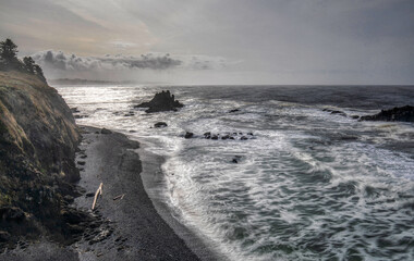 Seascape of waves, shoreline and power of storm 3