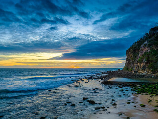 Sunrise seascape with clouds