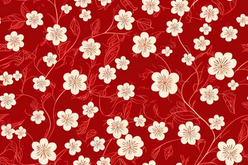all over seamless floral 2d illustrated flowers pattern on red background