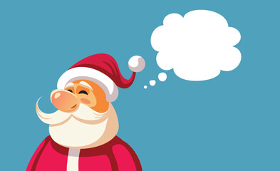 Santa Claus with Empty Thinking Bubble Vector Cartoon Design. Happy Santa planning and organizing an xmas party
