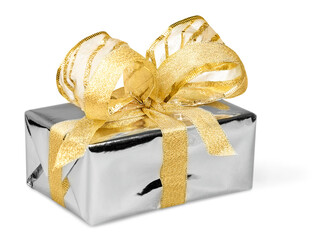 Gift  box with ribbon and a bow on white background