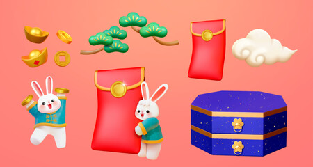 3d Chinese new year bunnies poster