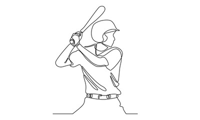 Continuous line baseball player ready to hit the ball