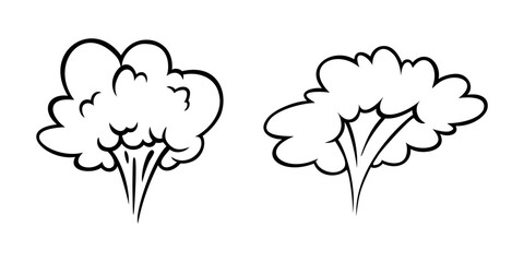 Comic boom effect clouds. Set of explosion bubbles and smoke. Vector illustration isolated on white background