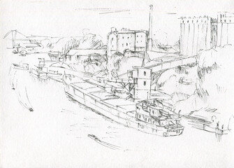 Barge loaded with grain sketch