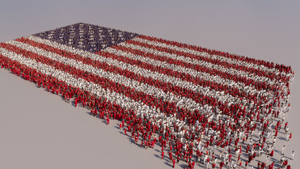 American Banner Background, with People congregating to form the Flag of USA.
