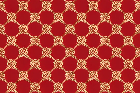Red orange seamless pattern with luxury, vintage, decorative ornaments. Good for murals, textiles, and printing. 2d illustrated illustration.