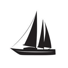Sailing ship icon silhouette. Travel boat or yacht vector isolated on white.