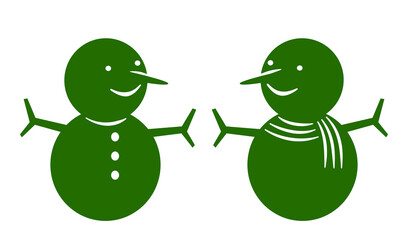 Two snowmans smilling in silhouette style.