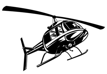 Illustration of a helicopter chopper in flight flying done in woodcut retro style. © Redwater Vectors