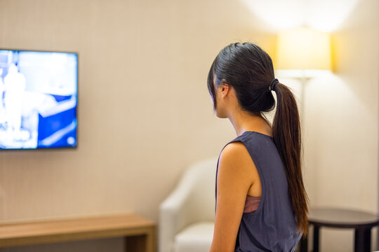 Woman Watch TV At Home