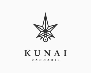 Cannabis Leaf Hemp Herb Weed CBD THC Sativa Kunai Knife Assassin Samurai Ninja Vector Logo Design