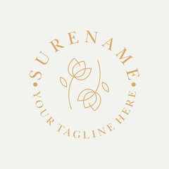 Golden nature flower logo design for  restaurant, photography, florist with monoline and simple design custom logo design vector illustration