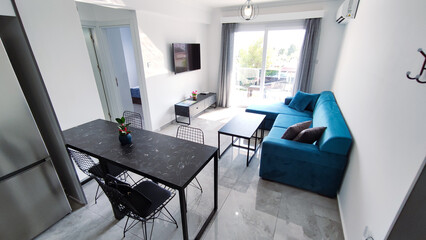 Living room with a dining area