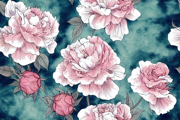 Fantastic Floral Pattern. Black and White Watercolor Roses hand Drawn and Digitally Finished. Watercolor Seamless Pattern with Big Flowers of Rose or Peony. Abstract Floral Background for Wallpaper.