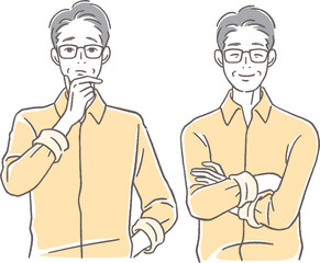 困った顔と笑顔のシニア男性のセット