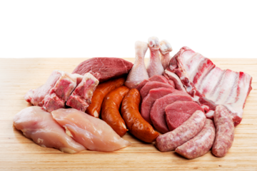 Assorted meats on a cutting board