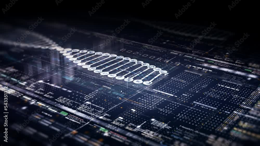 Aufkleber Futuristic holographic advance biomedical DNA sequence analysis diagnostic head up display for background computer screen display
