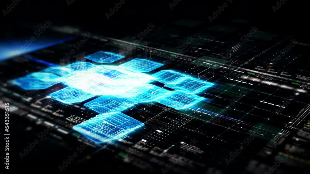 Aufkleber Futuristic digitally generated motion abstract particles matrix cyber environment of big data analytic artificial intelligent simulation, head up display for digital background
