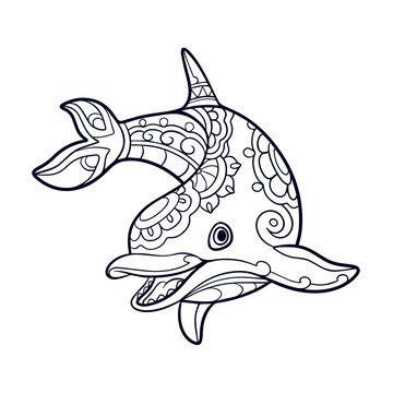 Dolphin cartoon mandala arts isolated on white background