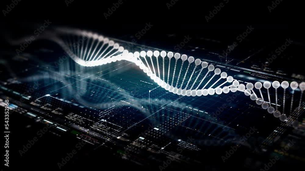 Poster Futuristic holographic advance biomedical DNA sequence analysis diagnostic head up display for background computer screen display
