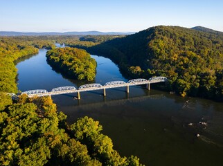Aerial view of the Point of Rocks bridge over Seneca Lake, Gaithersburg, Maryland, United States