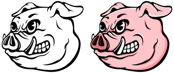 Pig mascot. Angry swine logo set. Hog illustration.

