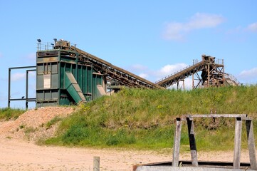 Sand and gravel quarry conveyor belt, Alrewas, Staffordshire, UK