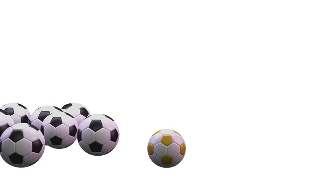 3D Render Soccer Balls Against Background And Copy Space.
