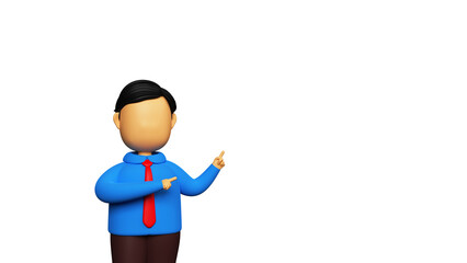 3D Illustration Of Faceless Businessman Showing Something And Pointing Index Finger Against Background.