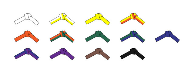 Judo belts set pictograms vector illustration.