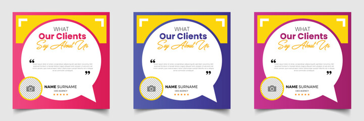 Customer feedback testimonial social media post web banner template. client feedback customer review social media post vector template with color variations