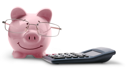 Piggy Bank Wearing Glasses With Calculator