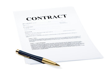 Ballpoint pen on top of a financial contract - obrazy, fototapety, plakaty