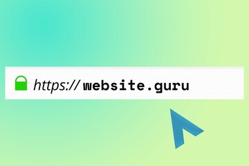 guru Domain-Endung: Website-URL mit der Top Level Domain guru in der Adresszeile eines Browsers - obrazy, fototapety, plakaty