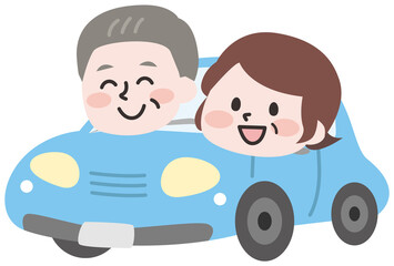 ドライブをする高齢者のイラスト