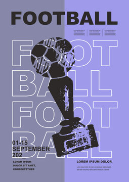 Template Sport Layout Design, soccer football. Football league tournament poster vector illustration. Cup, world, trophy, soccer pitch background.