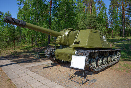 PAROLA, FINLAND - JUNE 10, 2017: ISU-152 (Object 241) is a Soviet heavy self-propelled artillery mount from World War II period on a sunny summer day