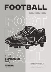 Template Sport Layout Design, soccer football. Football league tournament poster vector illustration. Boots, soccer, pair, clothing, equipment background.