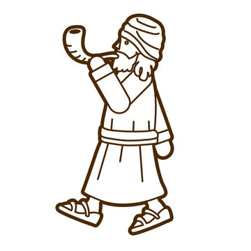 man blowing shofar, line art clip art preview