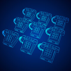 Old retro landline telephone. Wireframe vector